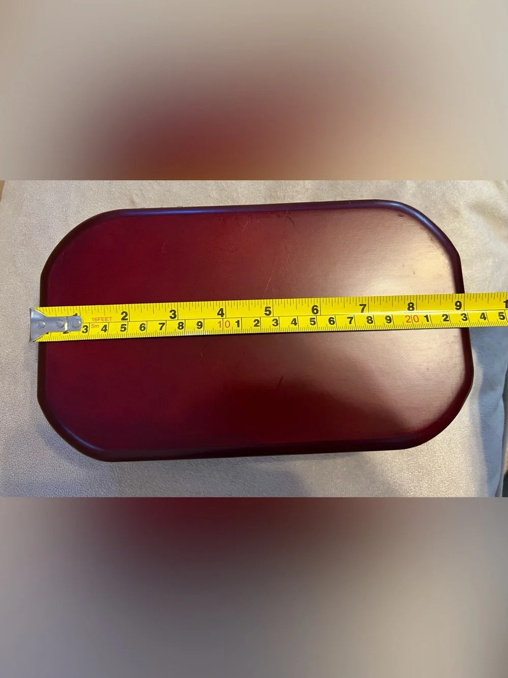 Mele Wood Jewelry Box Burgundy w/ Mirror Velvet Lined Holds 6 Rings 9.5x4